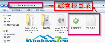 圖1 復制onekey和WIN7.GHO文件到磁盤根目錄下